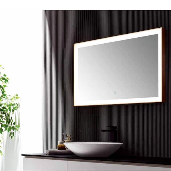 Dreamwerks 40 in. W x 24 in. H Framed Rectangular LED Light Wall Mount Bathroom Vanity Mirror in gray