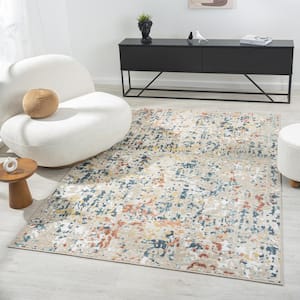 Iviana Gray/Multi 7 ft. 10 in. x 9 ft. 10 in. Contemporary Power-Loomed Abstract Rectangle Area Rug
