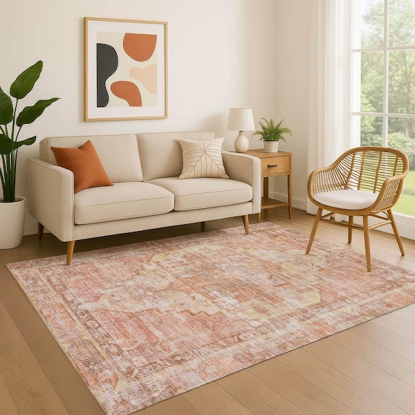 Mayfield Premium Machine Washable Abstract AMF1729 Terracotta 3 ft. x 5 ft. Area Rug