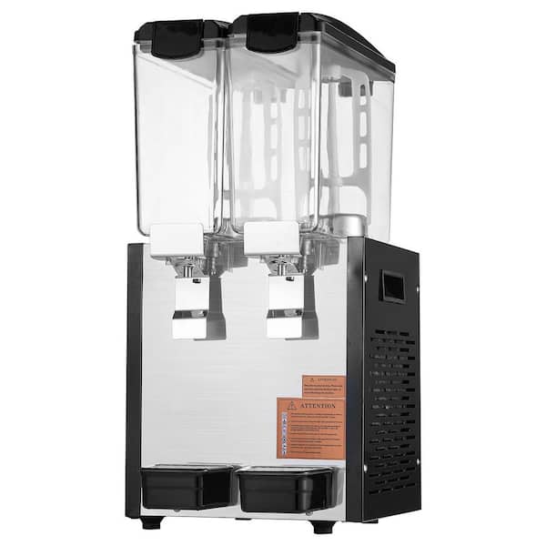 Commercial Beverage Dispenser 2-Tanks 10L/10. 6 qt. Juice Iced Tea Dispenser, 270-Watt Stainless Steel 45°F-54°F Cooling