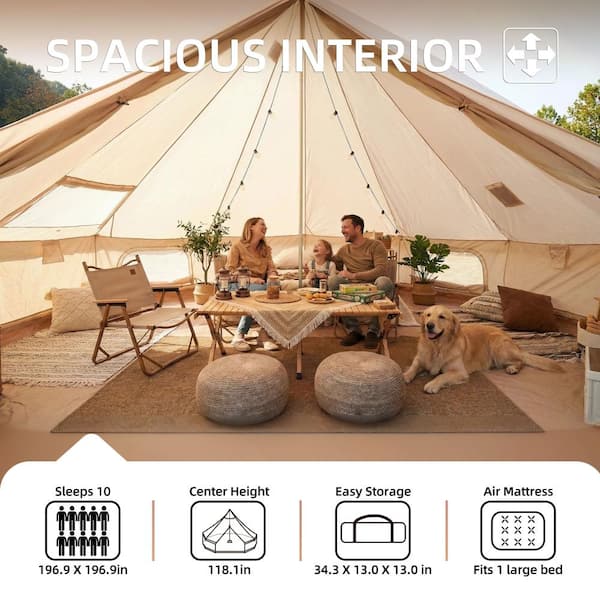 Tenleaf 16.4 ft. x 16.4 ft. Beige Waterproof Glamping Tent with