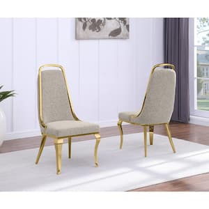 Bora Grey Boucle Fabric Side Chair (Set of 2) with Gold Legs