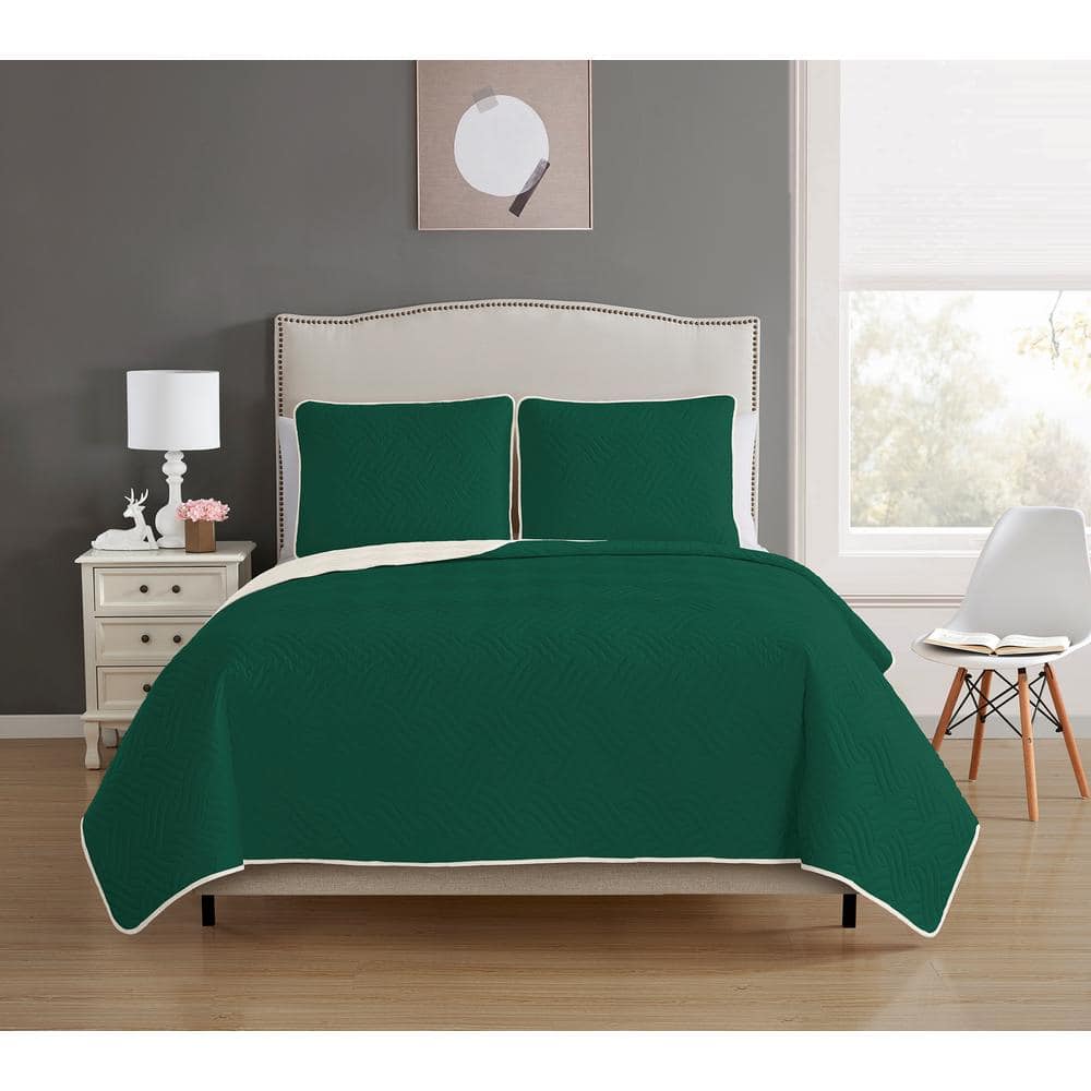 Allison Reversible 3-piece Hunter Green/Cream King Quilt Set