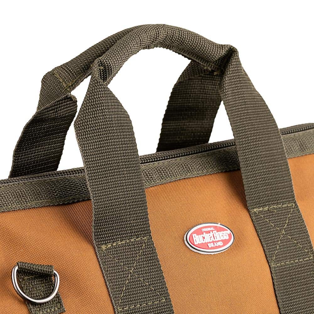 Brown and Green 16" Polyester Tool Bag with Pockets