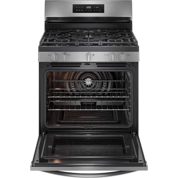 30 in. 5.1 cu. ft. 5 Burner Freestanding Self-Cleaning Gas Range in Stainless Steel with Air Fry