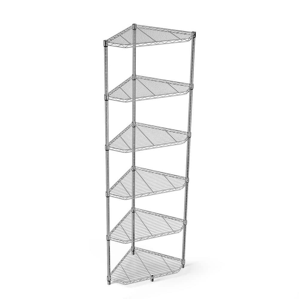 Chrome 6-Tier Metal Corners Pantry Organizer, Adjustable Metal Storage Shel