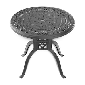31.5 in. Black Round Cast Aluminum Outdoor Dining Table