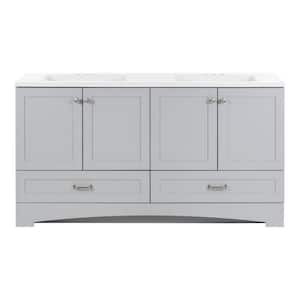 Lancaster 60 in. W x 19 in. D x 33 in. H Double Sink Bath Vanity in Pearl Gray with White Cultured Marble Top