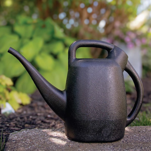 48000 Watering Can, Removable Nozzle, Drip-Free Sprinkler Head, Recycled Plastic, Made in USA, Black, 0.5 Gallon