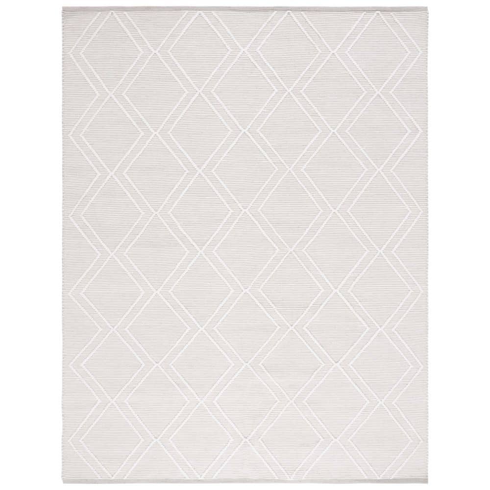 Light Grey and Ivory Handwoven Wool Area Rug, 8' x 10'