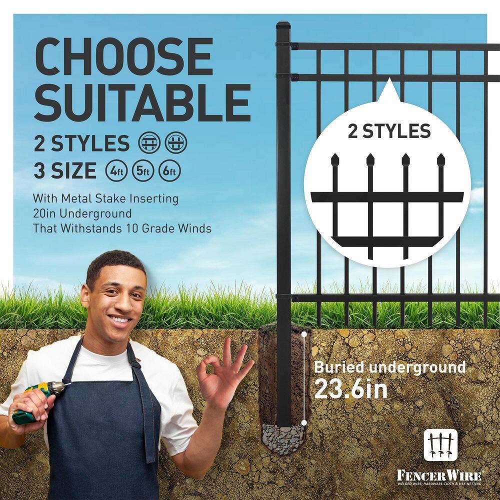 Black Heavy Duty Flat Top Metal Fence Panel, 4 ft. x 6 ft.
