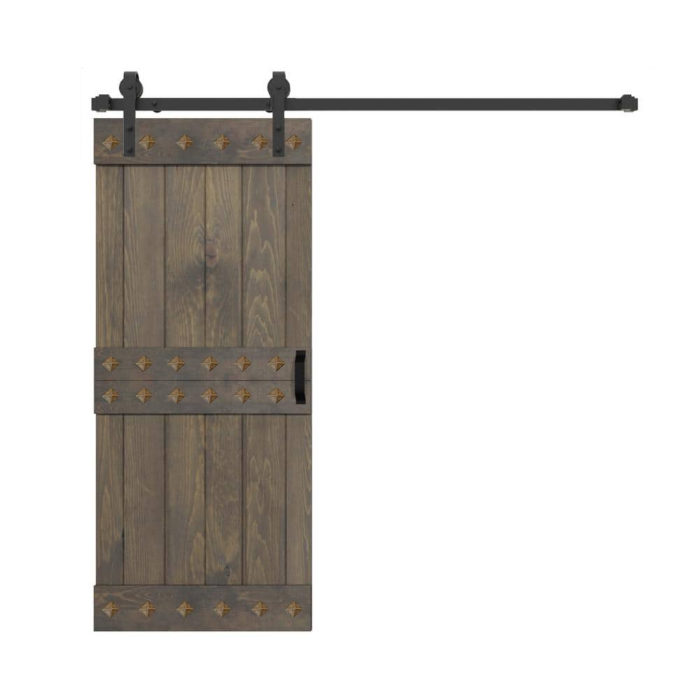Smoky Gray Solid Wood 36" x 84" Barn Door Kit with Matte Black Hardware