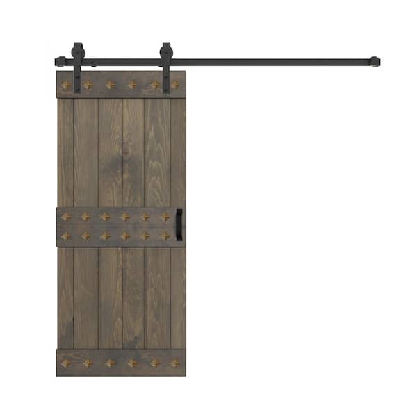 ISLIFE Mid-Century Style 36 in. x 84 in. Smoky Gray Solid Wood Sliding Barn Door with Hardware Kit - Assembly Needed