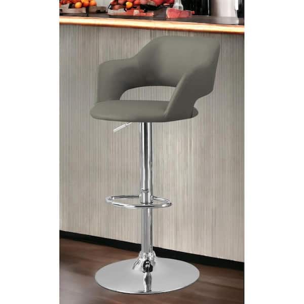 HomeRoots 24.25 in. Gray and Silver Low Back Metal Bar Chair with Upholstery Seat