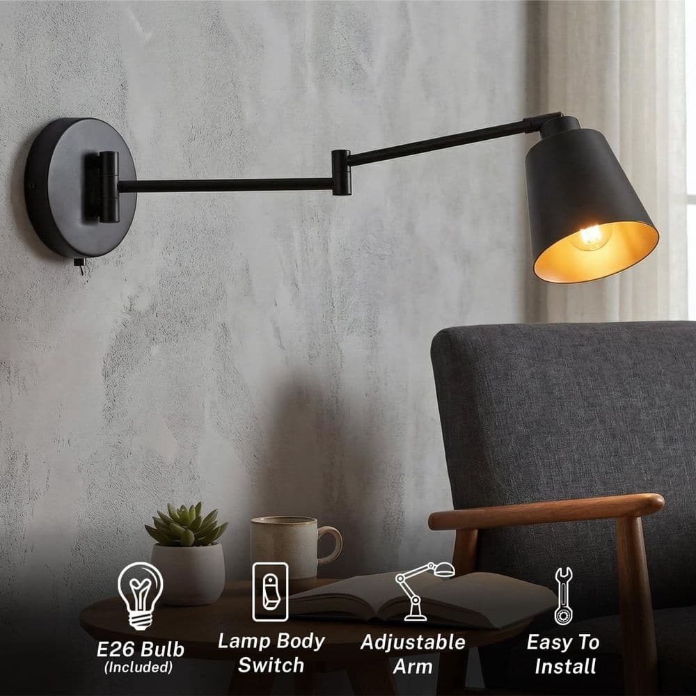26 Light Black Hardwired LED Wall Lamp with Adjustable Swing Arm and Metal Shade for Bedroom or Living Room Wall Sconce price history on PriceWatchPro