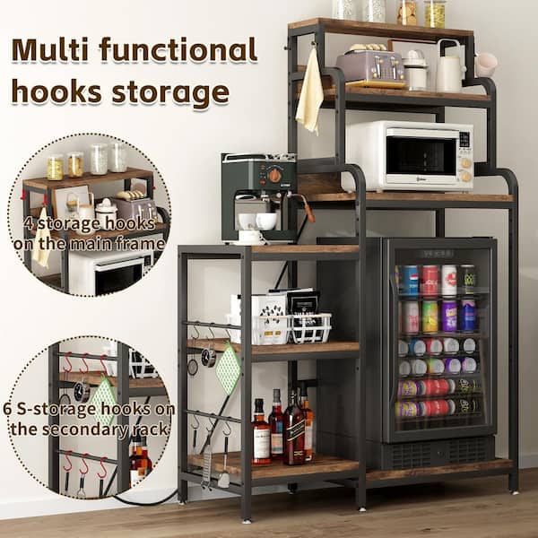 7-Tier Brown Wood Plant Stand,Mini Fridge & Microwave Stand with 2