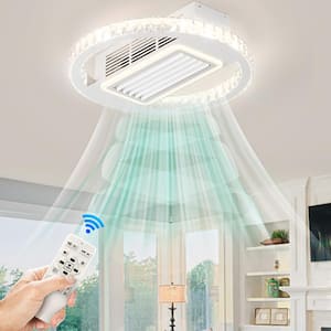 21 in. Indoor White Leafless Ceiling Fan with Remote Control