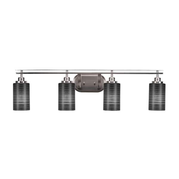 Unbranded Monroe 37.25 in. 4-Light Brushed Nickel Vanity Light with 4 in. Black Matrix Glass Shade no Bulbs Included