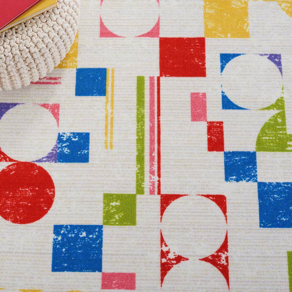 Ivory Multicolor Geometric Kids Playhouse Area Rug 5' x 7'