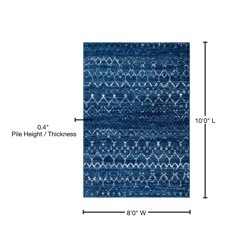 Tulum Blue and Ivory 8' x 10' Geometric Synthetic Area Rug