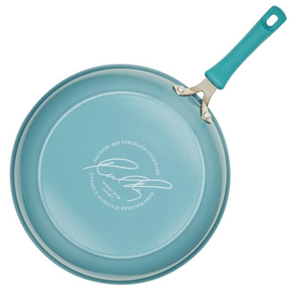  Rachael Ray Cucina Nonstick Cookware Pots and Pans Set, 12 Piece,  Agave Blue & Cucina Hard Anodized Nonstick Griddle Pan/Flat Grill, 11 Inch,  Gray with Agave Blue Handle: Home & Kitchen