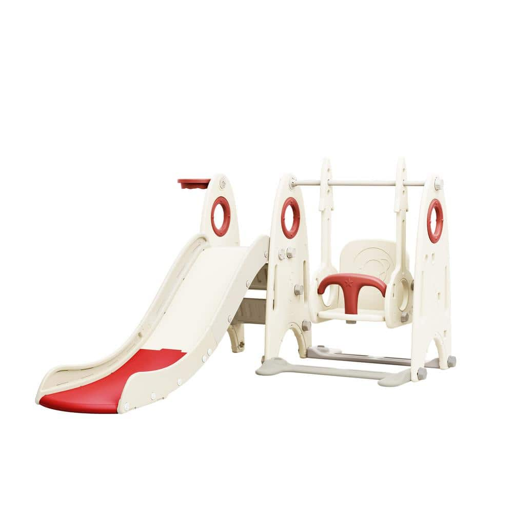 Red 4-in-1 HDPE Indoor/Outdoor Playground Playset Kids Swing Set with Toddler Slide, Climber and Basketball Hoop -  YOFE, CamyRD3705AAJ-1