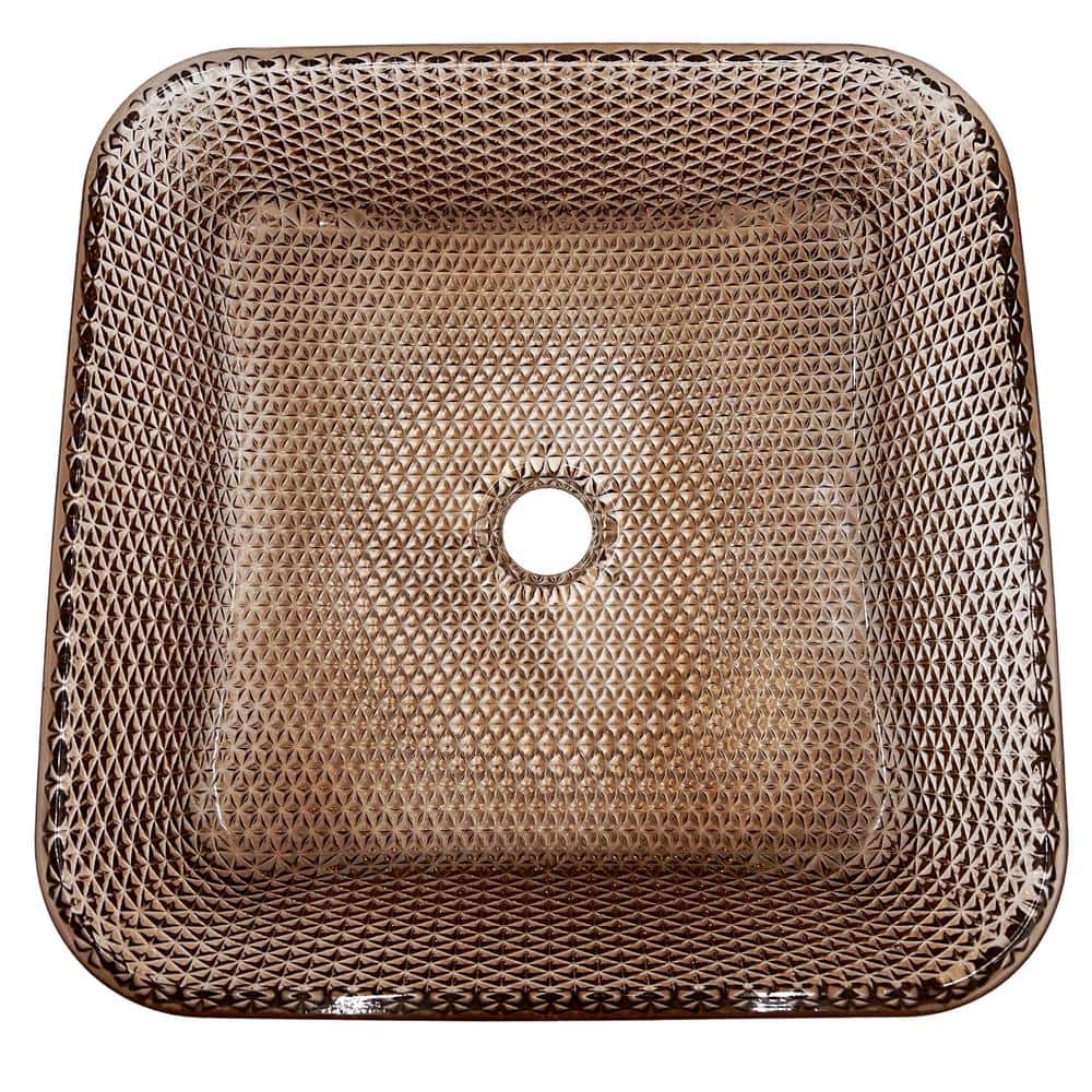 16" Brown Textured Glass Square Vessel Sink