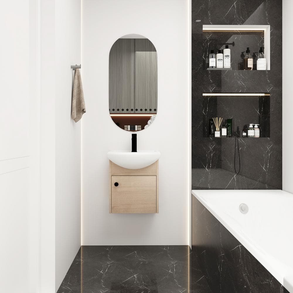 18 in. W x 14 in. D x 21 in. H Single Sink Wall Mounted Bath Vanity in Plai