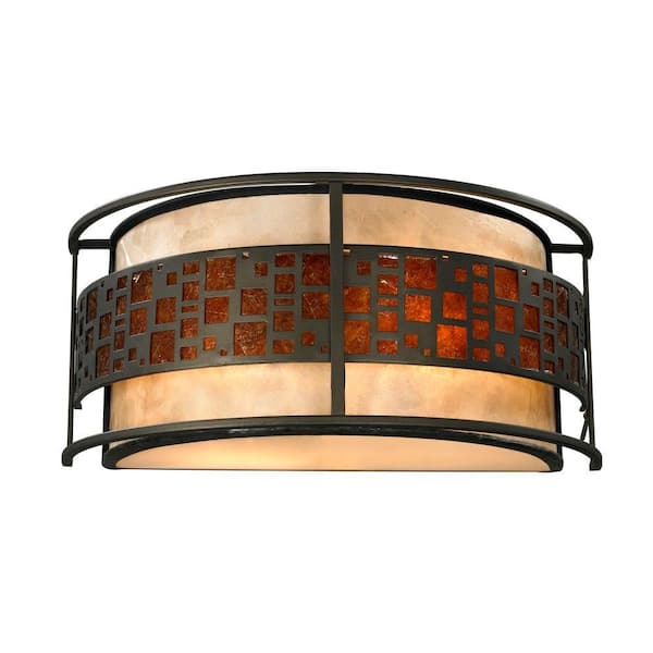 Filament Design Umber 2-Light Java Bronze Modern Rustic Ceiling Wall Sconce with Amber Mica Outside, White Inside Mica Shades