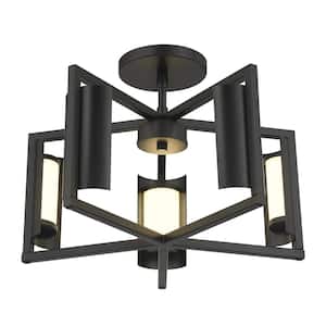 Trizay 6-Light Black LED Semi Flush Mount with Etched White Glass Shades