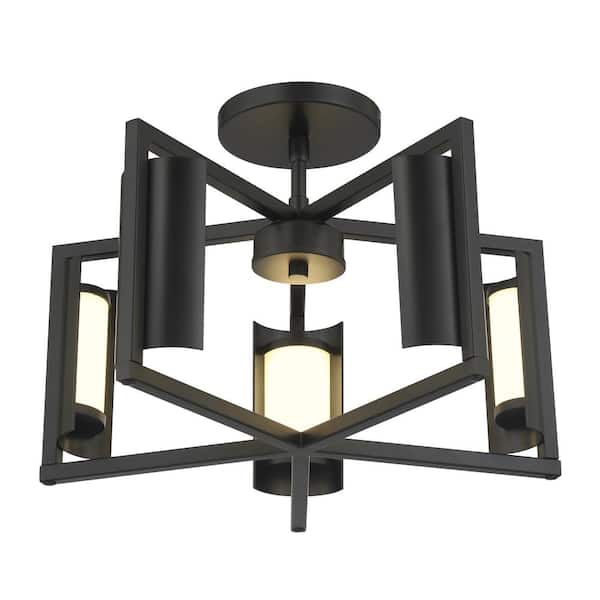 George Kovacs Trizay 6-Light Black LED Semi Flush Mount with Etched White Glass Shades