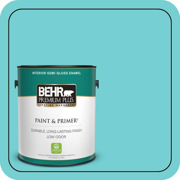BEHR PREMIUM PLUS 1 gal. #P460-3 Soft Turquoise Semi-Gloss Enamel Low Odor Interior Paint & Primer