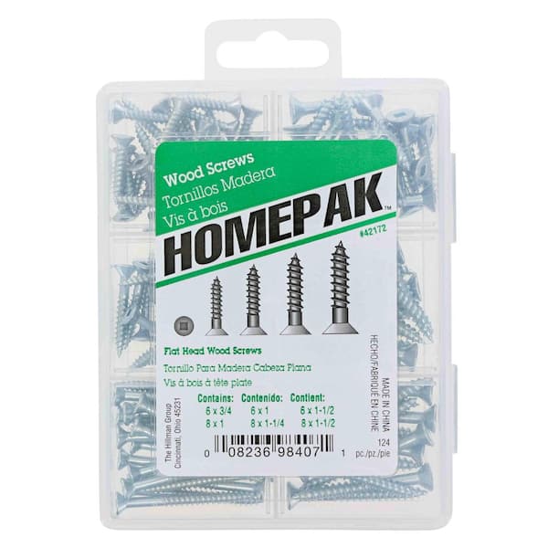HOMEPAK Zinc Flat Head Square Drive Wood Screws Assorted Kit (124-Pack)