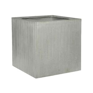 19.69 in. W x 19.69 in. H Large Square Light Grey Ficonstone Vertically Ridged Block Planter, Porch Planter, Living Room