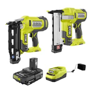 ONE+ 18V AirStrike Cordless 16-Gauge Straight Finish Nailer w/ 18-Gauge Narrow Crown Stapler, 2.0 Ah Battery and Charger