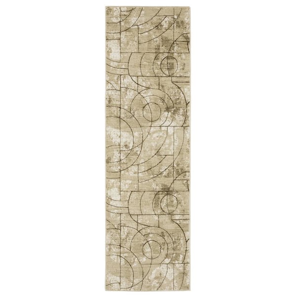 AVERLEY HOME Ross Beige/Brown 2 ft. x 8 ft. Distressed Geometric Polypropylene/Polyester Fringed Indoor Runner Area Rug