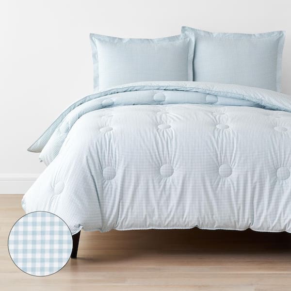Company Kids Ditsy Gingham Blue Twin/Twin XL Organic Cotton Percale Comforter