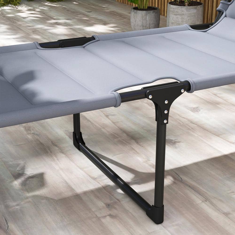 Gray Adjustable Outdoor Lounge Chair with Cushions and Sunshade