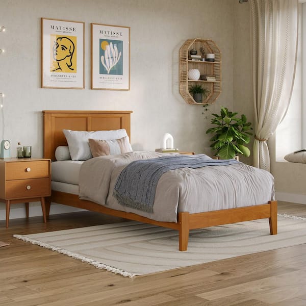 Madison Light Toffee Natural Bronze Solid Wood Frame Twin XL Foundation Panel Bed