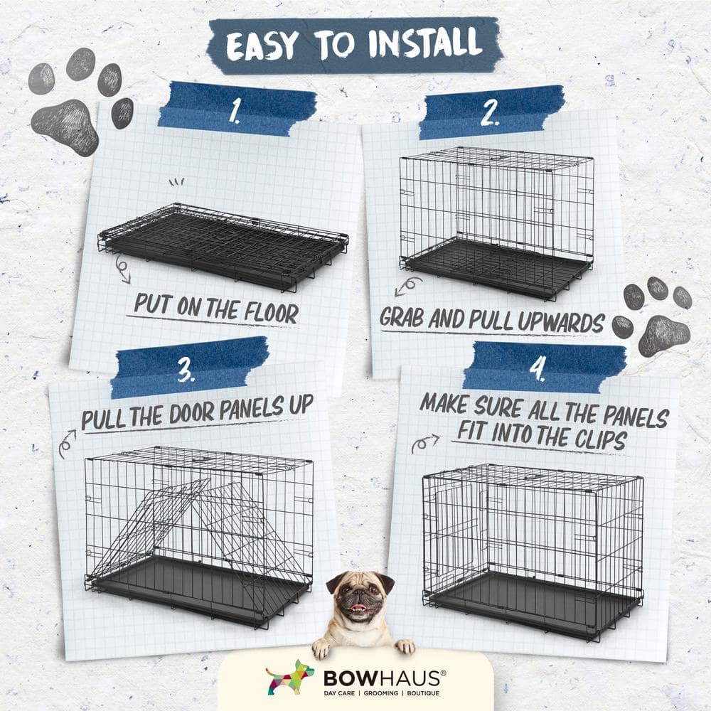 Medium Black Metal Foldable Dog Cage with Lock