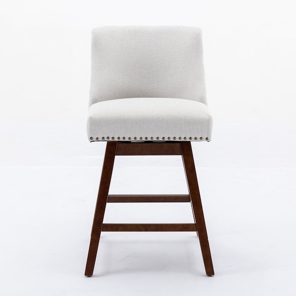 Toddski 26 in. Beige Modern Rubber Wood Counter Stool with Upholstered Fabric Seat, Set of 2