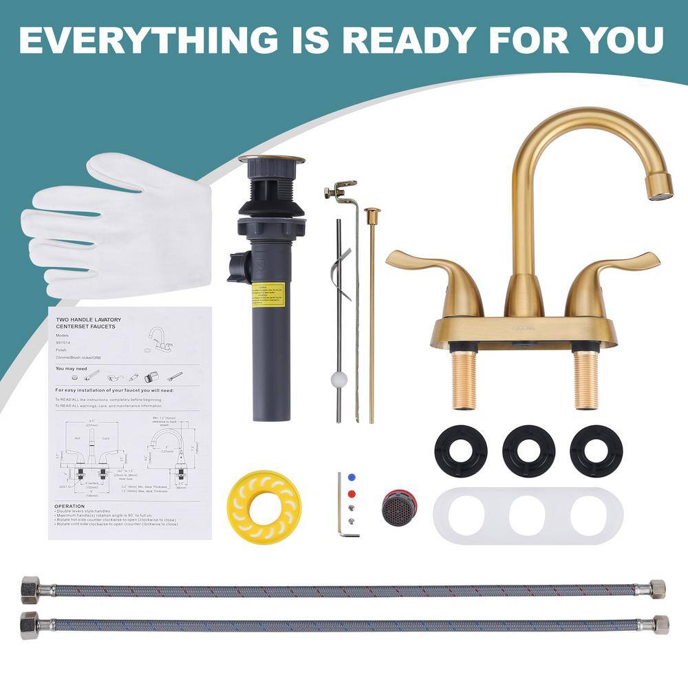 Brushed Gold Double Handle High Arc Bathroom Faucet