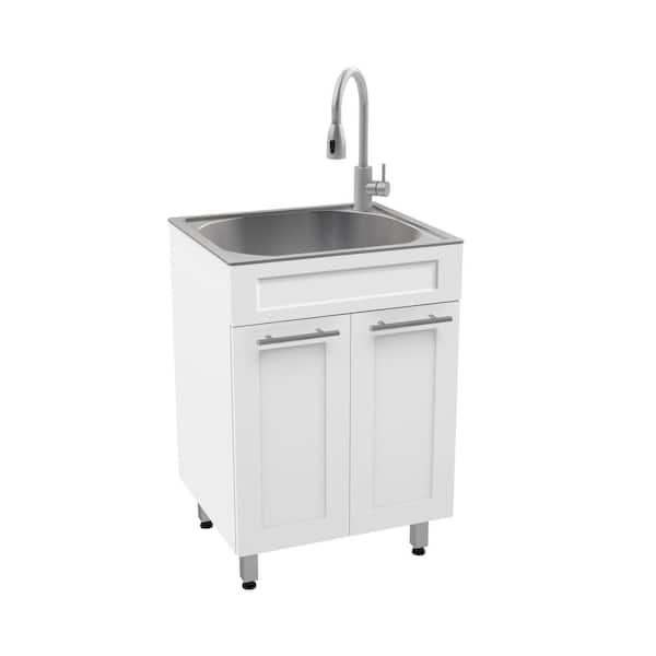 RUGGED TUB 24 in. White Utility Cabinet with Shaker Doors and Apron ...