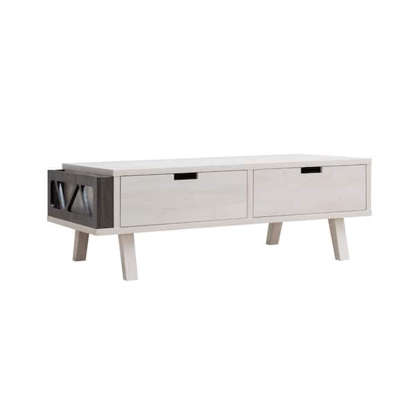 HomeRoots Mariana 47.25 in. Gray Rectangle Wood Coffee Table with Drawers, and Shelves, and Storage