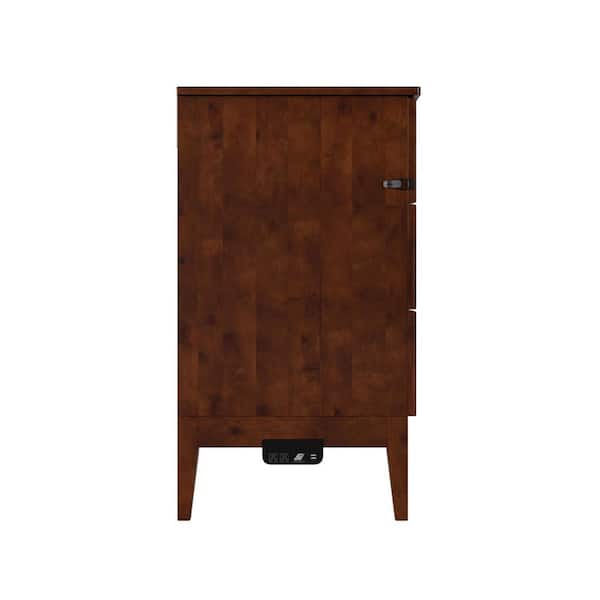 Santa Fe Walnut Brown Solid Wood Frame Queen Murphy Bed Chest with Mattress and Built-in Charger