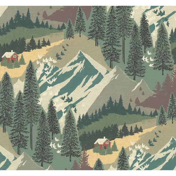 Seabrook Designs 60.75 sq. ft. Forest Green Colorado Mountains Unpasted Wallpaper Roll