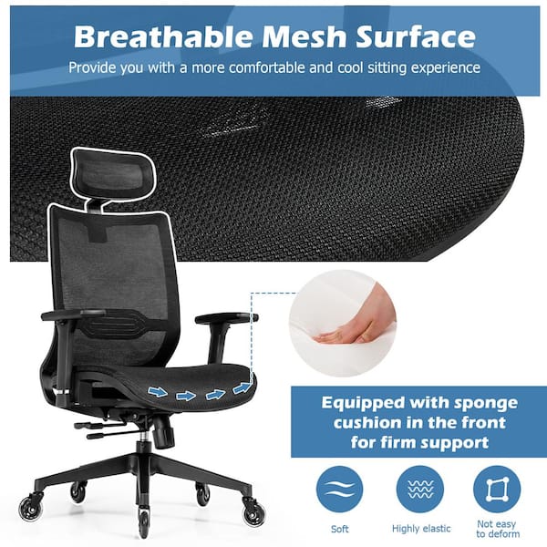 Costway Black Adjustable Mesh Office Task Chair Heating Lumbar Support  Headrest CB10296DK - The Home Depot