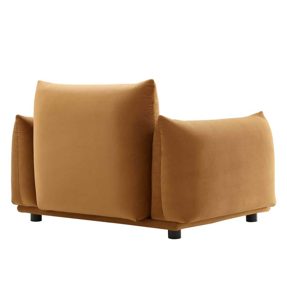 Plush Cognac Velvet Oversized Accent Chair with Manufactured Wood Base