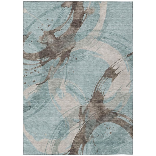 Chantille Machine Washable Indoor/Outdoor Abstract ACN3013 Spa 10 ft. x 14 ft. Area Rug