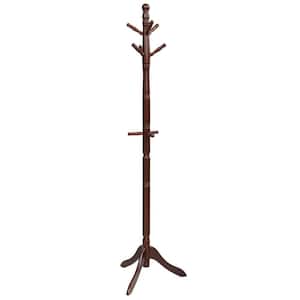 Walnut Free Standing Coat Rack Wooden Hall Tree 2-Adjustable Height with 9-Hooks